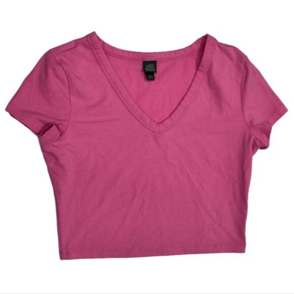 🌷 Wild Fable Simple Cropped Pink V-Neck Short Sleeve